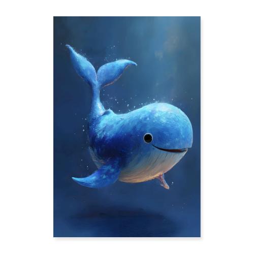 Joyful Blue Whale Portrait - Poster 8x12