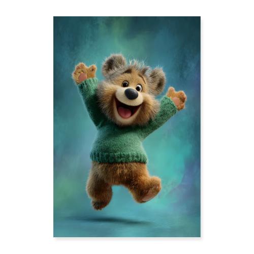Blue Background Bear Jump - Poster 8x12