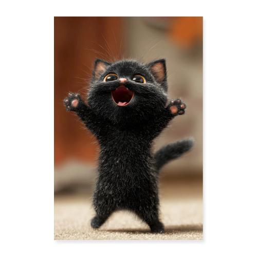 Playful Black Kitten - Poster 8x12