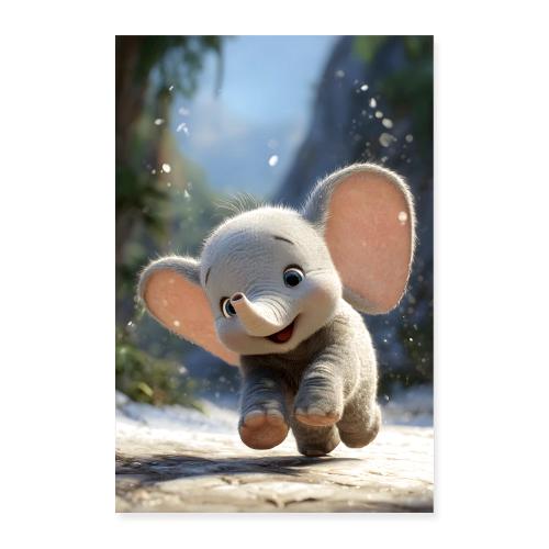 Playful Elephant in the Sunny Jungle - Poster 8x12
