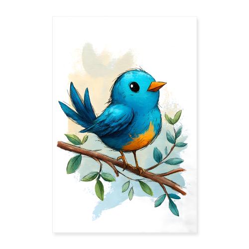 Blue and Orange Forest Bird - Poster 8x12