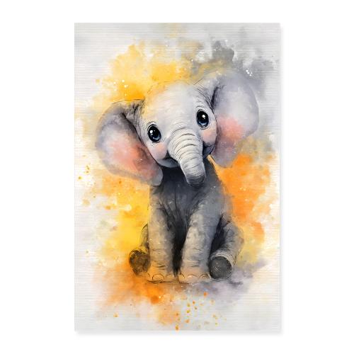 Sweet Sitting Baby Elephant - Poster 8x12