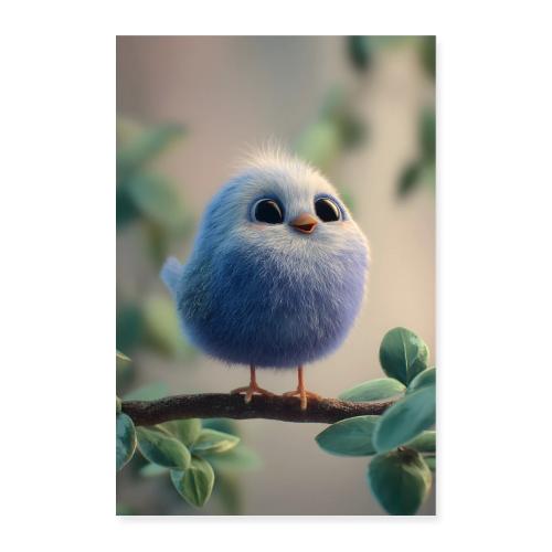 Shy Blue Bird on a Branch - Poster 8x12