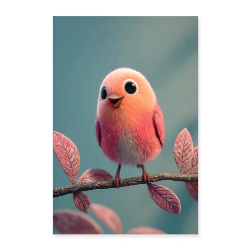 Pink and Orange Bird with Charm - Poster 8x12