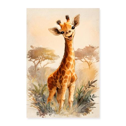 Cheerful Baby Giraffe in the Savannah - Poster 8x12