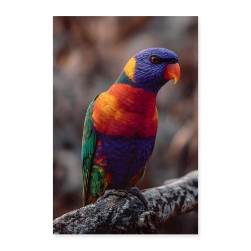 Colorful Parrot on a Branch - Poster 8x12