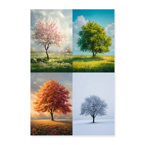Four Seasons, Four Trees - Poster 8x12