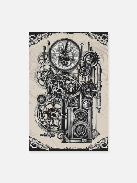 Clockwork Gears Steampunk Machinery - Poster 8x12 - white - Front