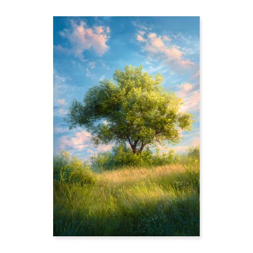 Summer: Golden Light on the Hilltop Tree - Poster 8x12