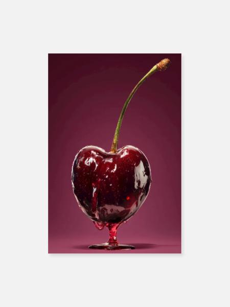 Glossy Cherry on Stem - Poster 8x12 - white - Front