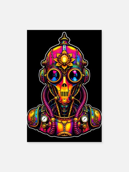 Neon Cyberpunk Gas Mask Machine - Poster 8x12 - white - Front