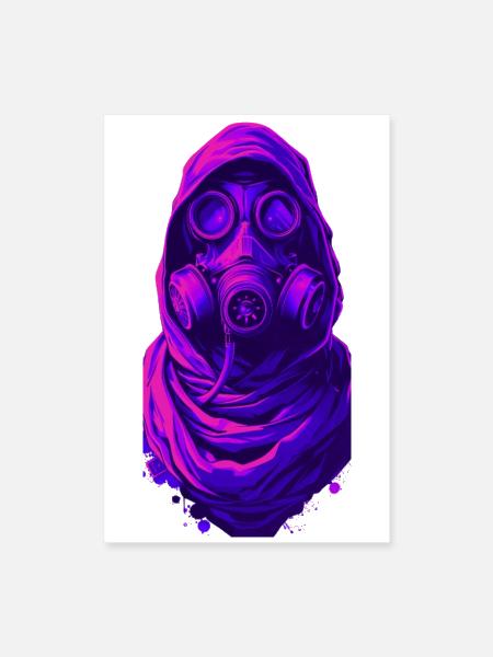 Neon Gas Mask Portrait - Poster 8x12 - white - Front