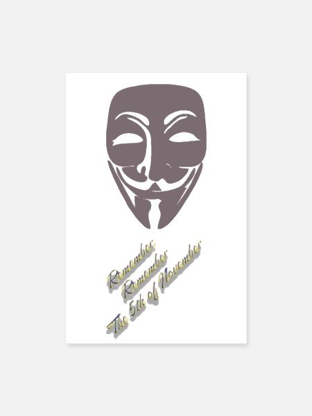 Guy Fawkes - Remember the 5th of November Protesr - Poster 8x12 - white - Front