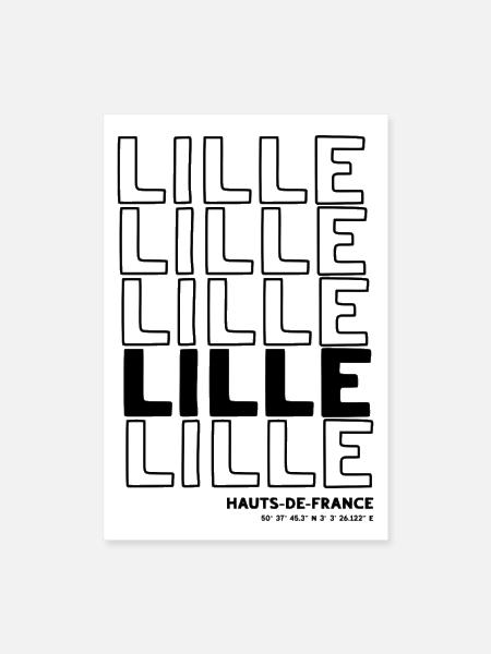 Lille Hauts-de-France Grid Typography Design - Poster 8x12 - white - Front