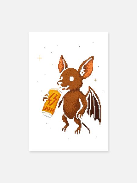 Night Bat Sipping Beer - Poster 8x12 - white - Front
