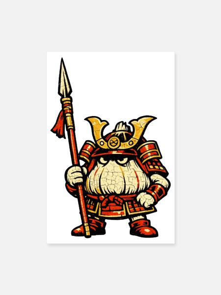 Garlic Guard — Funny Vegetable Castle Samurai  - Poster 8x12 - white - Front