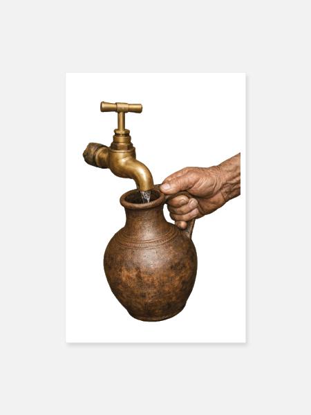 Vintage Clay Jug and Brass Tap - Poster 8x12 - white - Front