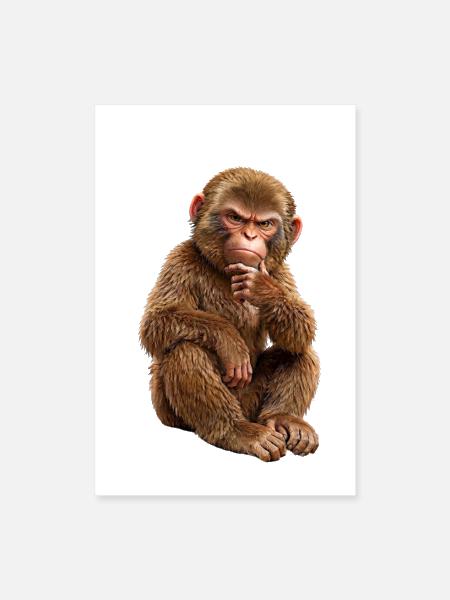 Contemplative Chimp Portrait - Poster 8x12 - white - Front