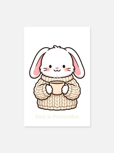 Cozy Bunny Resting Sip - Poster 8x12 - white - Front