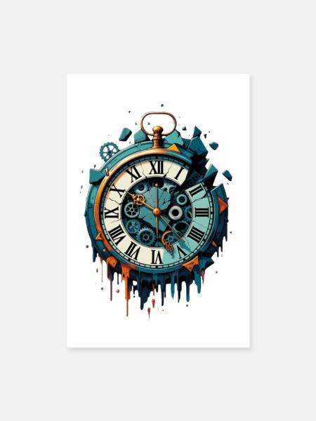 Steampunk Clockwork Melting Timepiece - Poster 8x12 - white - Front