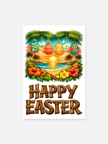 Tropical Easter Sunset Egg Art - Poster 8x12 - white
