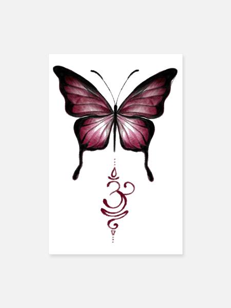 Magenta Red Butterfly & Sanskrit breathe om symbol - Poster 8x12 - white - Front