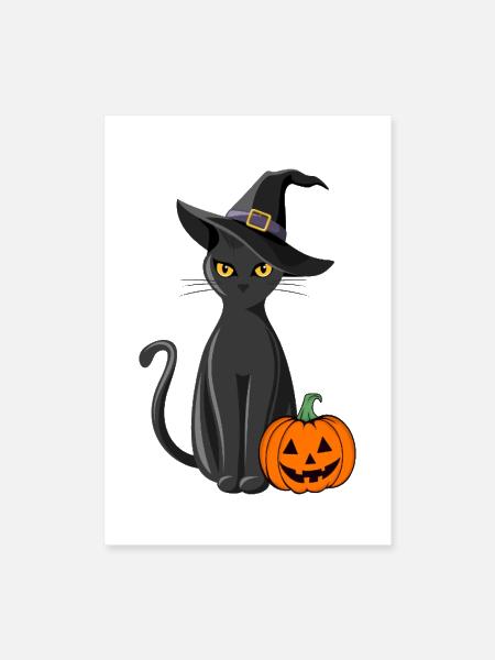 Midnight Witch Cat and Pumpkin - Poster 8x12 - white - Front