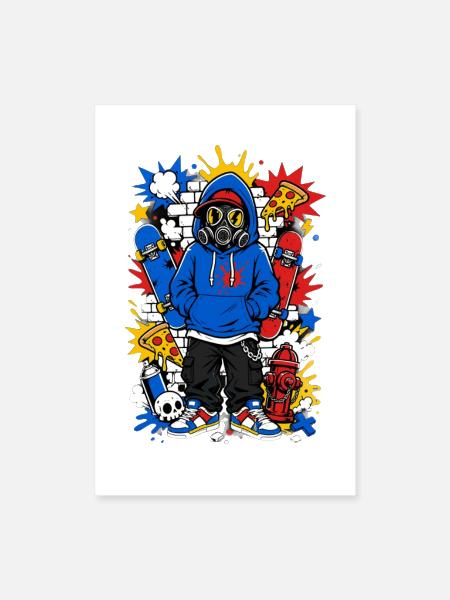 Gas Mask Skater Graffiti Kid - Poster 8x12 - white - Front