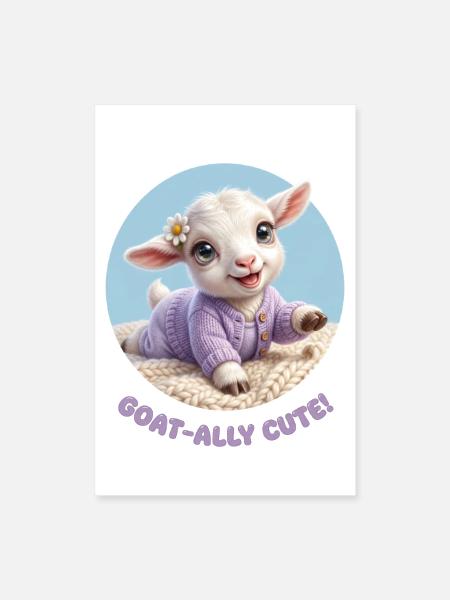 Goat-ally Cute Knit Baby Goat - Poster 8x12 - white - Front
