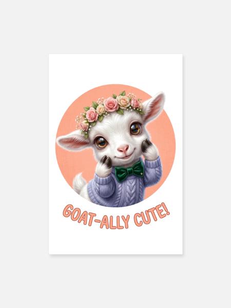 Goat-ally Cute Flower Goat - Poster 8x12 - white - Front