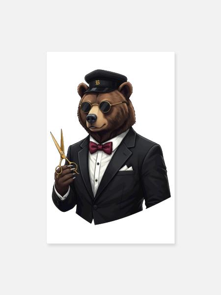Ours barbier professionnel - Style Gentleman de luxe - Poster 8 x 12 po - blanc - Devant