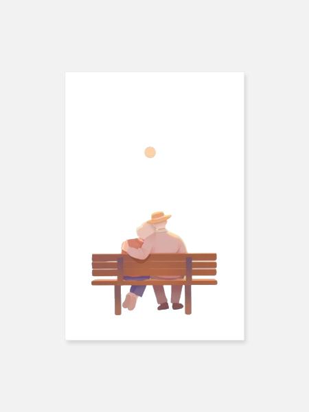 Forever Together – Elderly Couple Illustration - Poster 8x12 - white - Front