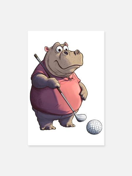 Hippo Golf / Golfing Hippopotamus - Poster 8x12 - white - Front