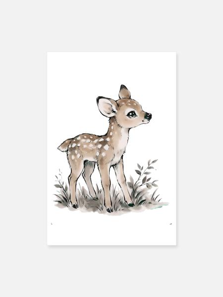 Dappled Fawn Watercolor Charm - Poster 8x12 - white - Front