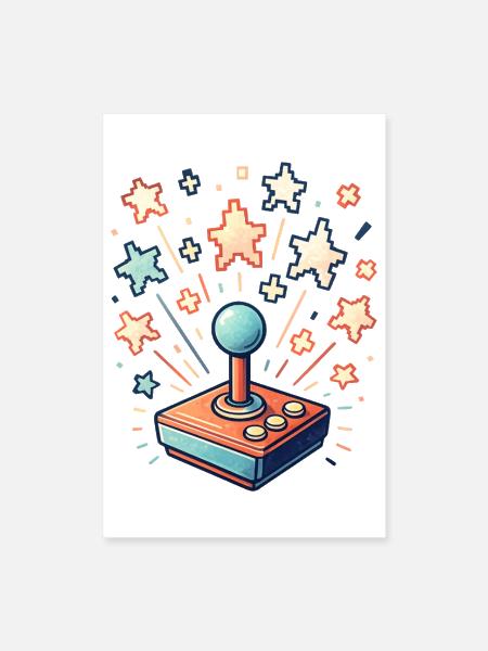 Arcade Joystick Burst Pop Art - Poster 8x12 - white - Front