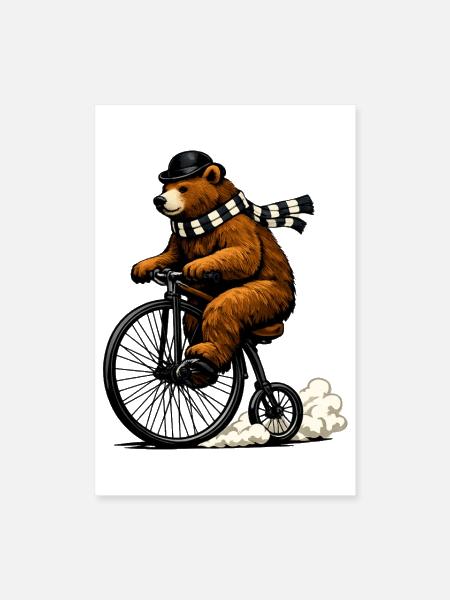 Bear on Bike in Scarf - Poster 8x12 - white