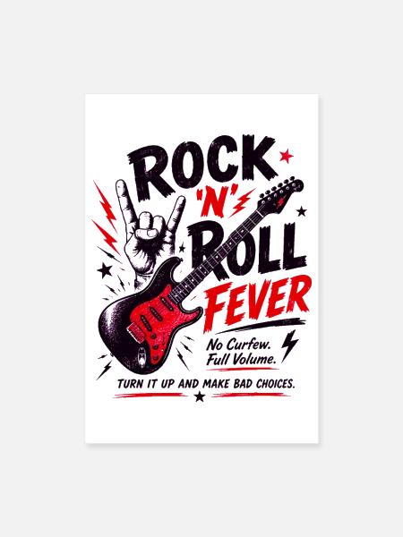 Rock N Roll Fever Guitar Tee - Poster 8x12 - white - Front