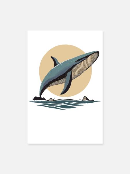 Whale Jump Illustration for Marine Enthusiasts - Poster 8x12 - white - Front