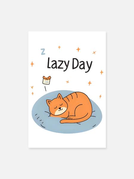 Illustration de chat de jour paresseux - Poster 8 x 12 po - blanc - Devant