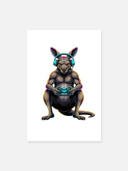 Kangaroo Gaming Animal Video Games Funny Kangaroo - Poster 8x12 - white - Front