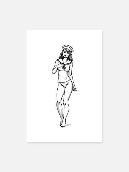 Pin-up Sailor Sailing retro look - Poster 8x12 - white - Front