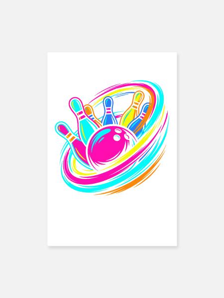 Bowling Ball and Pins Strike - Poster 8x12 - white - Front