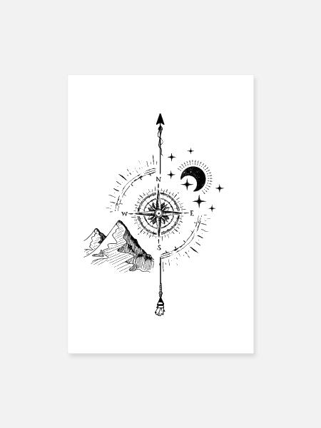 Mystic Mountain Moon Compass - Poster 8x12 - white - Front