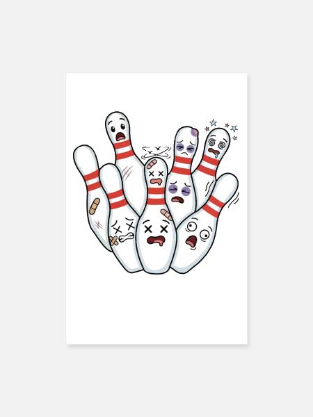 Scared Bowling Pins Funny Cartoon Illustration - Poster 8x12 - white - Front
