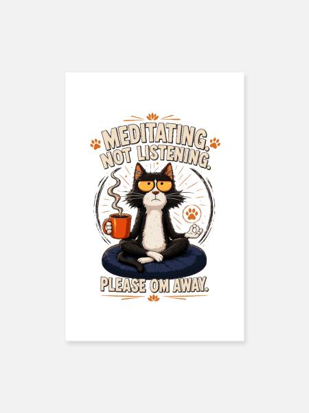 Meditating Cat Om Away - Poster 8x12 - white - Front