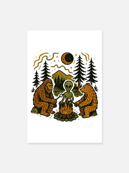 Moonlit Cryptid Campfire - Poster 8x12 - white - Front