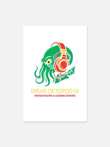 Octopus DJ Reggae Cosmic Echoes Music Art - Poster 8x12 - white - Front