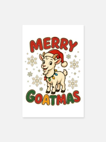 Merry Goatmas Cute Christmas Goat in Santa Hat - Poster 8x12 - white - Front
