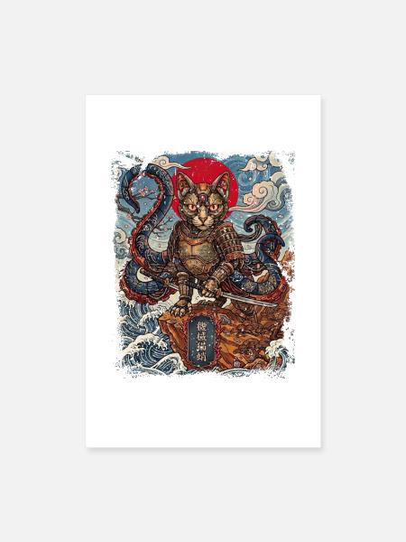 Armored Cat Octopus Samurai Fusion - Poster 8x12 - white - Front