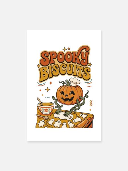 Retro Spooky Biscuits Pumpkin Bakery Halloween - Poster 8x12 - white - Front